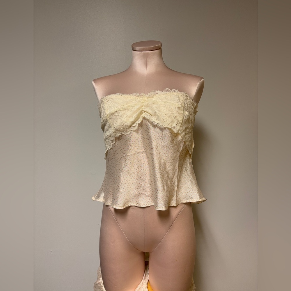 Free People Cream Lace Strapless Bandeau Sleep Set